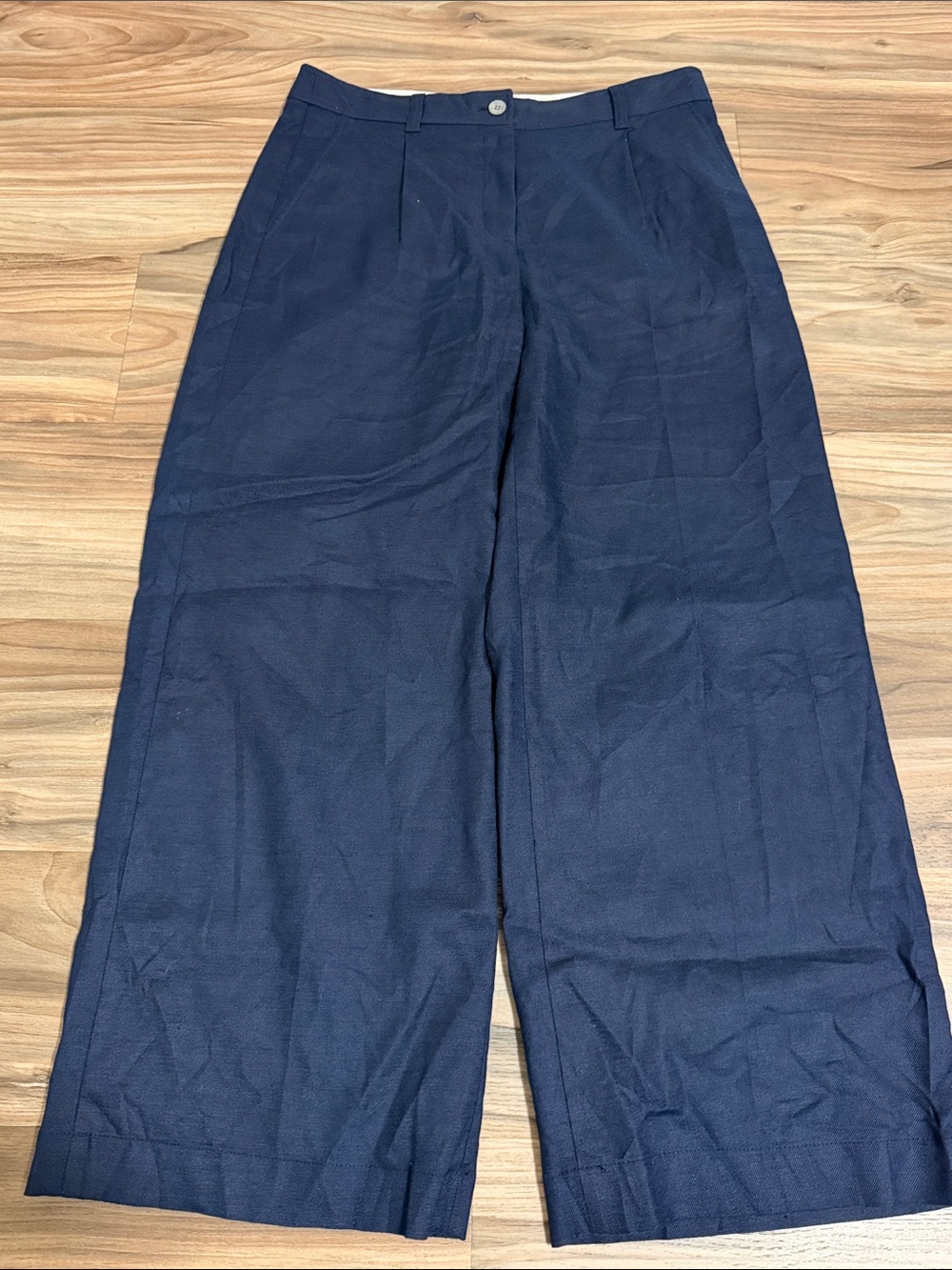 J Crew Pants Womens 10 Navy Linen Blend Wide Leg Pleated Dress Trousers Minimal